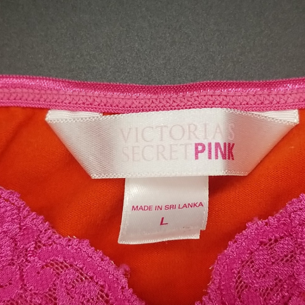 PINK Victoria's Secret Large Orange with Pink Lace Tank Top - Picture 4 of 4
